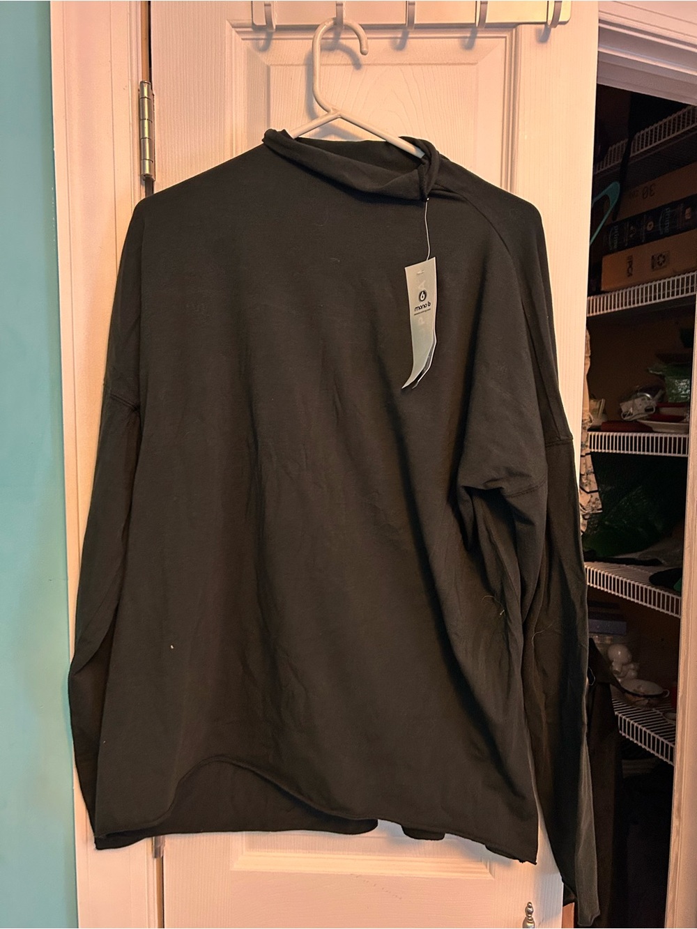 Mono B Black Long-Sleeve Mock Neck Pullover